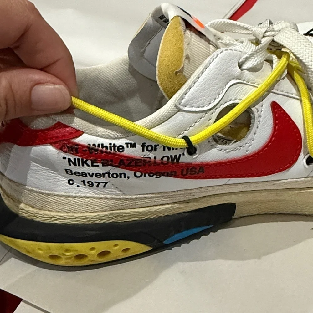 Nike Sneakers in Red, Yellow, and White off white Nike blazers